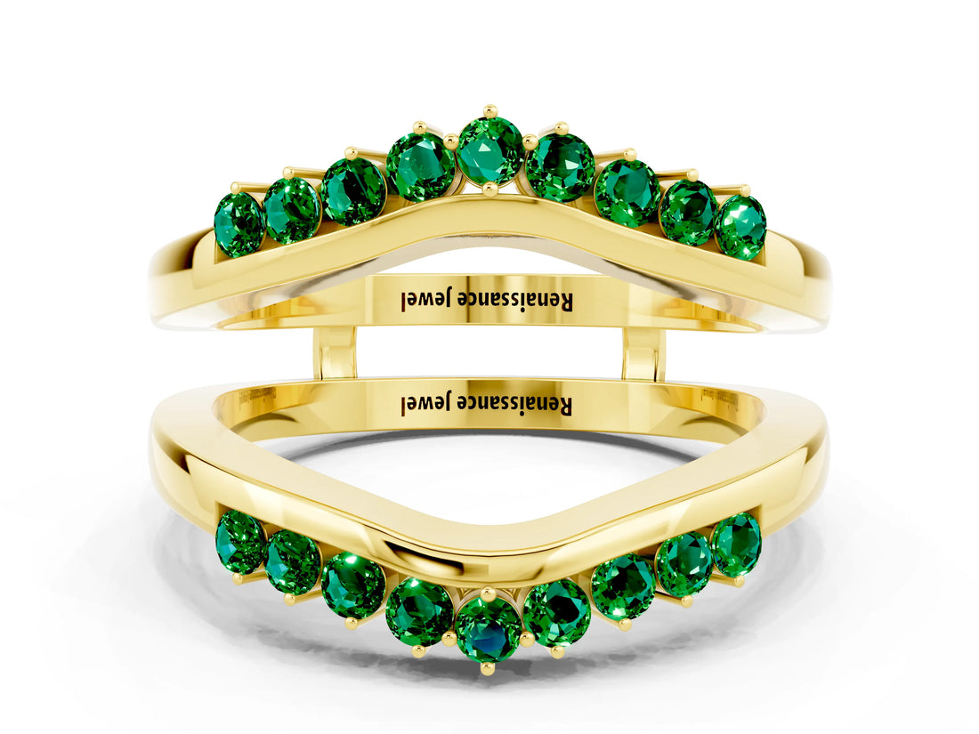 Yellow gold Round Emerald Chevron Contour Band with Prong Setting_6