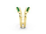 Yellow gold Round Emerald Chevron Contour Band with Prong Setting_8