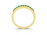 Yellow gold Round Emerald Curved Wedding Band with Channel Setting_9