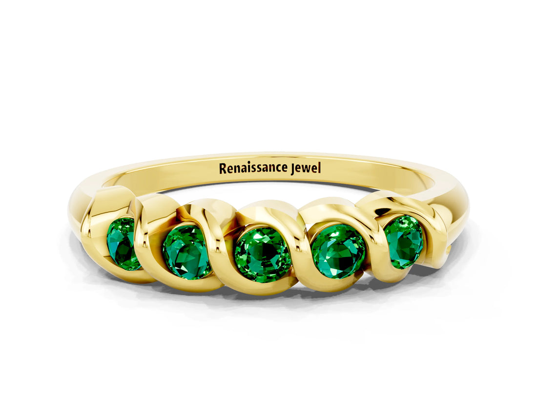 Yellow gold Round Emerald Eternity Band with Twist Prong Setting_6
