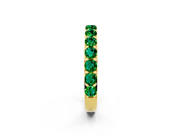Yellow Gold Round Lab-Grown Emerald Half Eternity Band with Claw Prong Setting