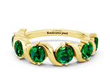 Yellow gold Round Emerald Half Eternity Band with Wave Prong Setting_6