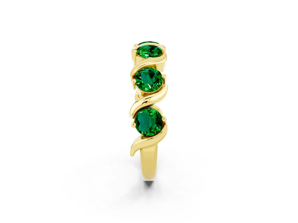 Yellow Gold Round Lab-Grown Emerald Wave Half Eternity Wedding Band with Prong Set Stones