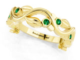 Yellow gold Round Emerald Leaf Eternity Band with Bezel Setting_79