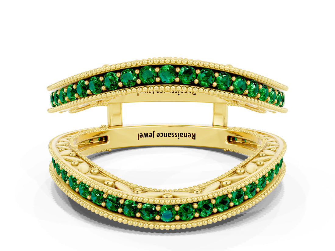 Yellow gold Round Emerald Milgrain Eternity Band with Channel Setting_18