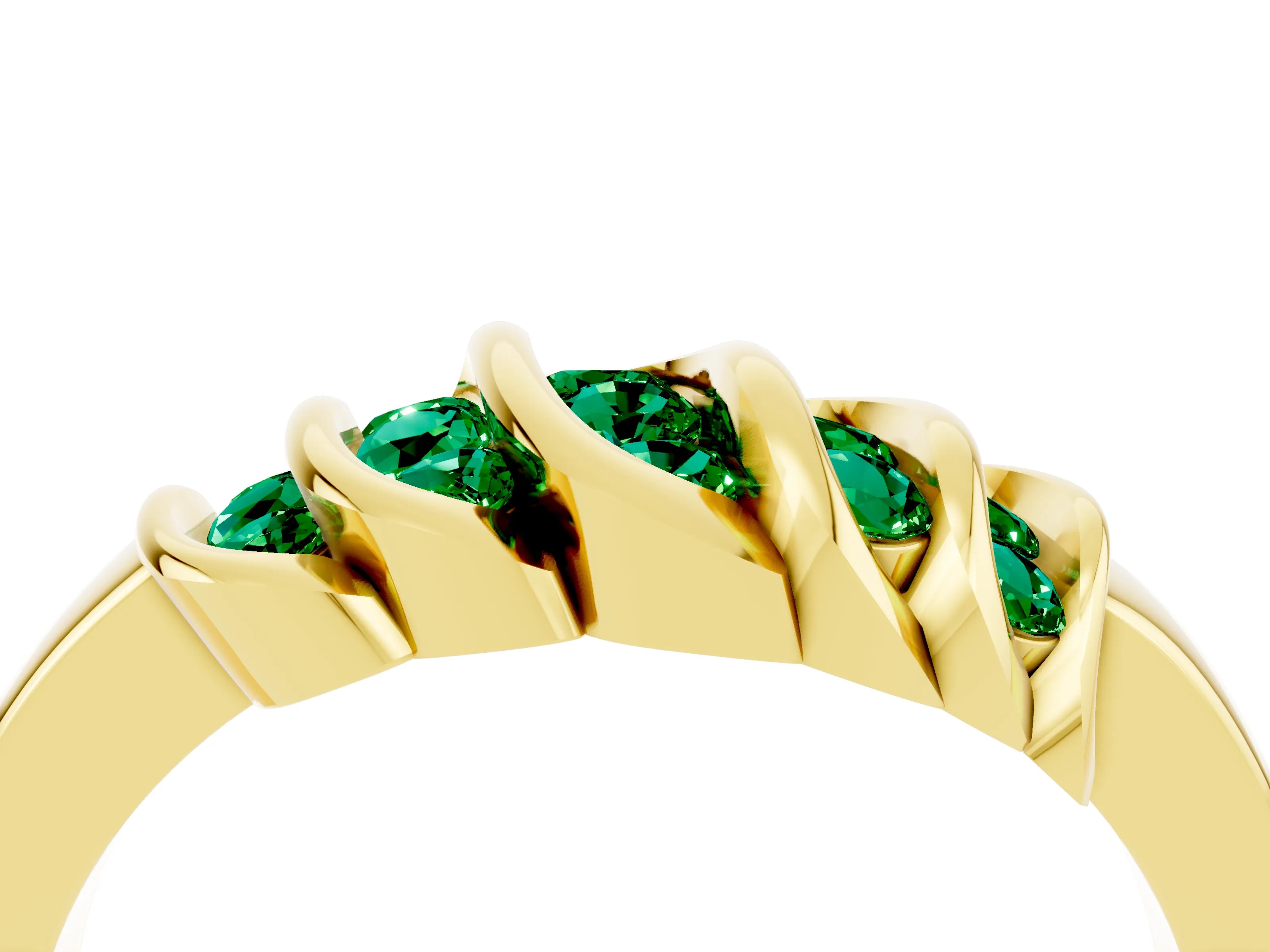 Yellow gold Round Emerald Multi-Row Crossover Band_10
