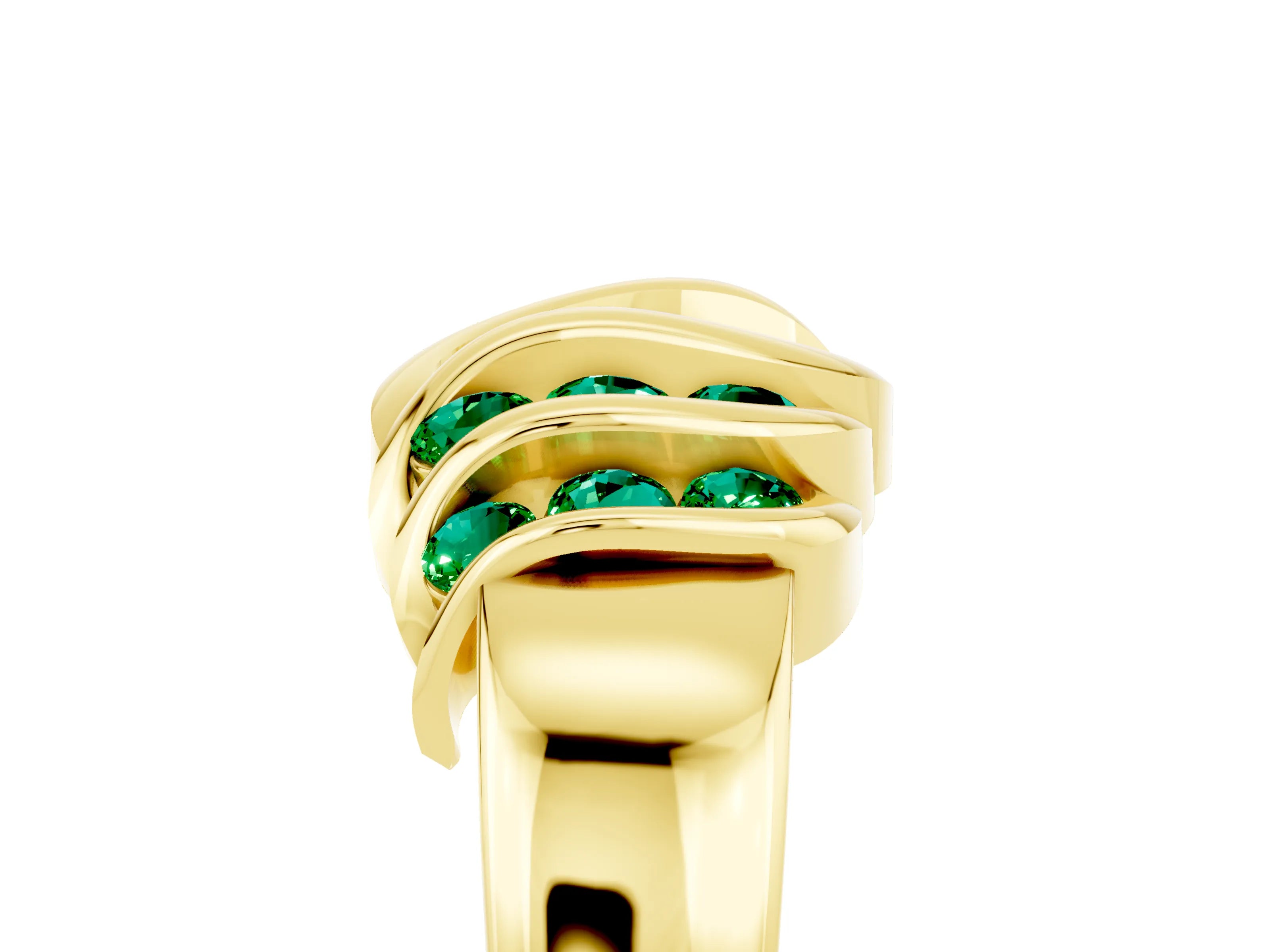 Yellow gold Round Emerald Multi-Row Crossover Band_11