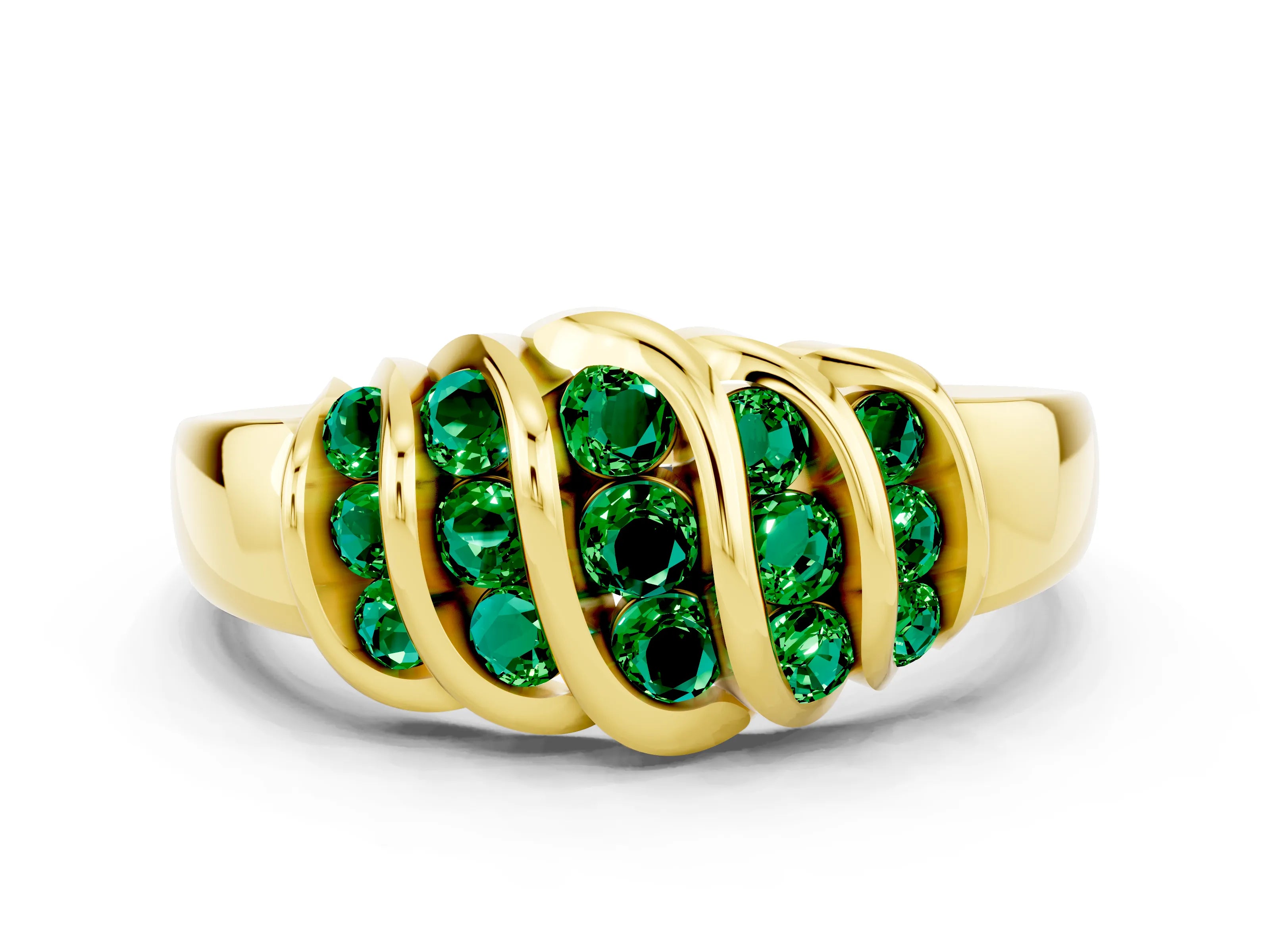 Yellow gold Round Emerald Multi-Row Crossover Band_6