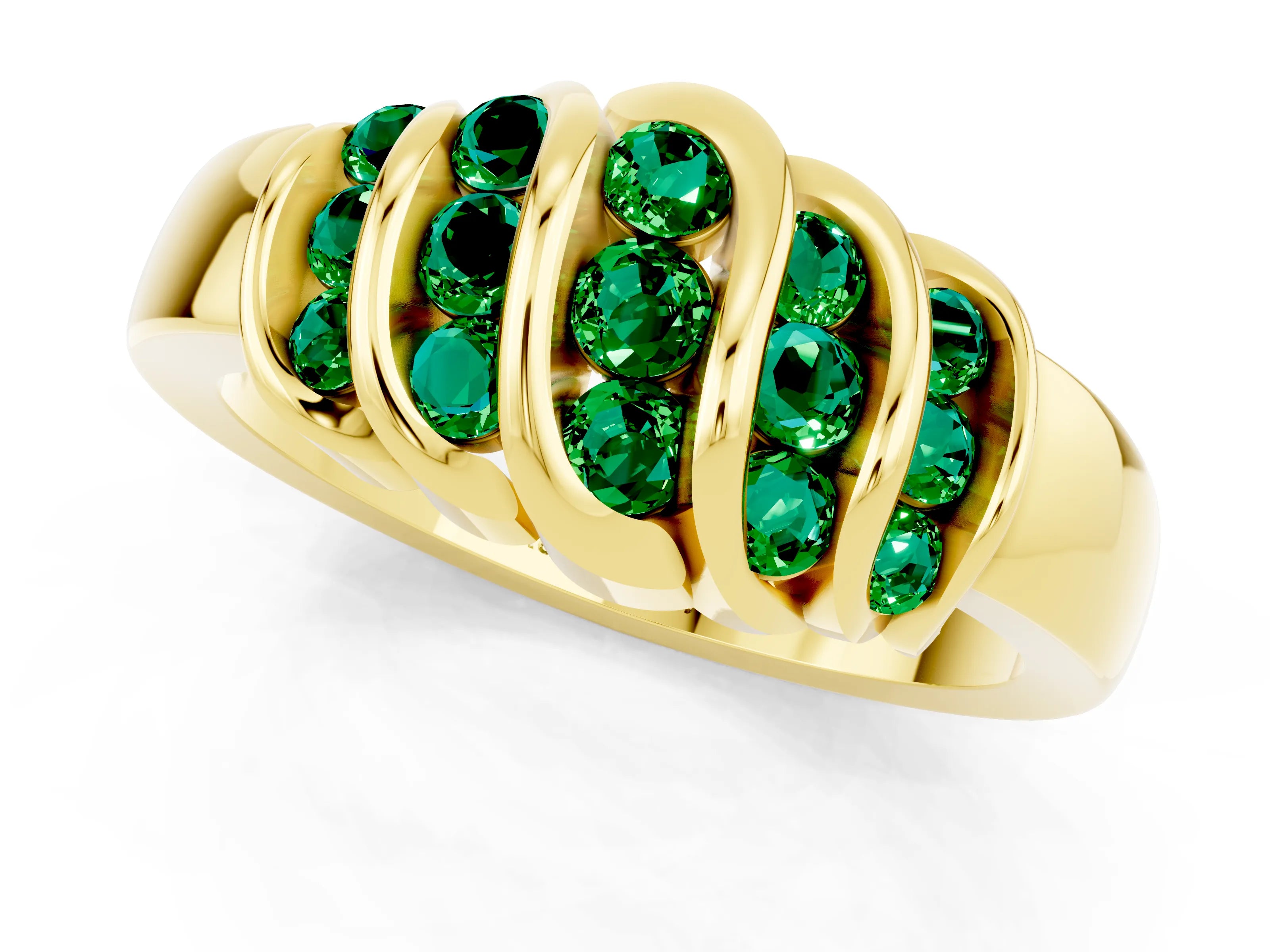 Yellow gold Round Emerald Multi-Row Crossover Band_7