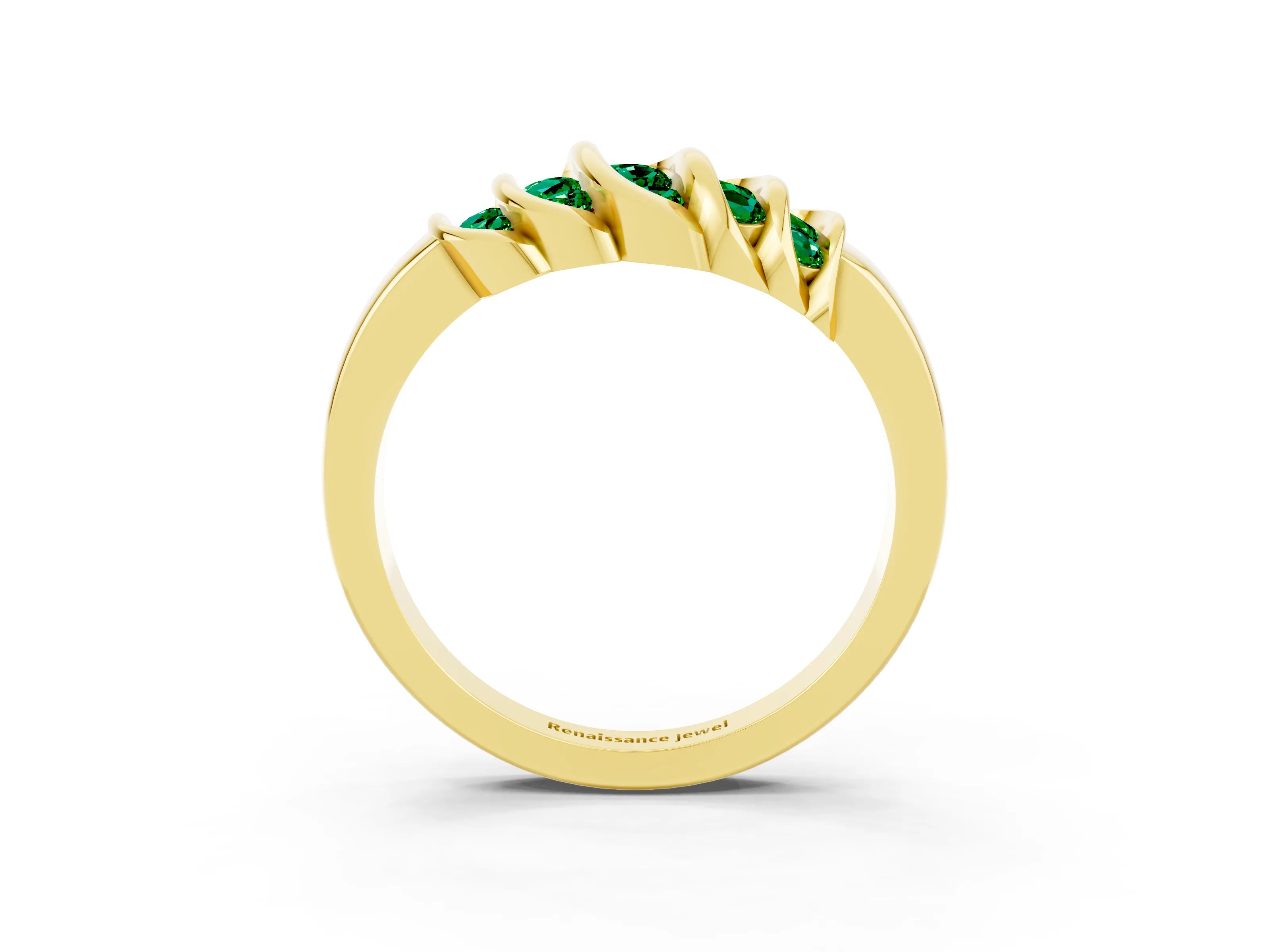 Yellow gold Round Emerald Multi-Row Crossover Band_9