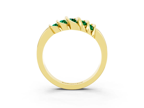 Yellow gold Round Emerald Multi-Row Crossover Band