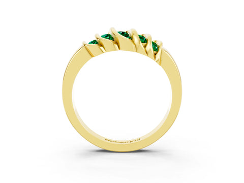 Yellow gold Round Emerald Multi-Row Crossover Band_9