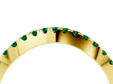Yellow gold Round Emerald Pavé Curved Band with Shared Prong Setting_10