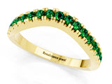 Yellow gold Round Emerald Pavé Curved Band with Shared Prong Setting_7