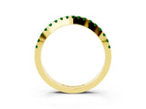 Yellow gold Round Emerald Pavé Curved Band with Shared Prong Setting_9