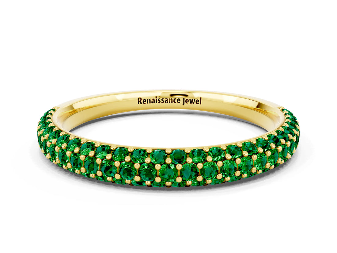 Yellow gold Round Emerald Pavé Eternity Band with Shared Prong Setting_6