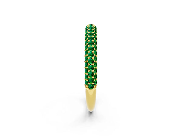 Yellow gold Round Emerald Pavé Eternity Band with Shared Prong Setting