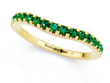 Yellow gold Round Emerald Pavé Set Curved Wedding Band_7