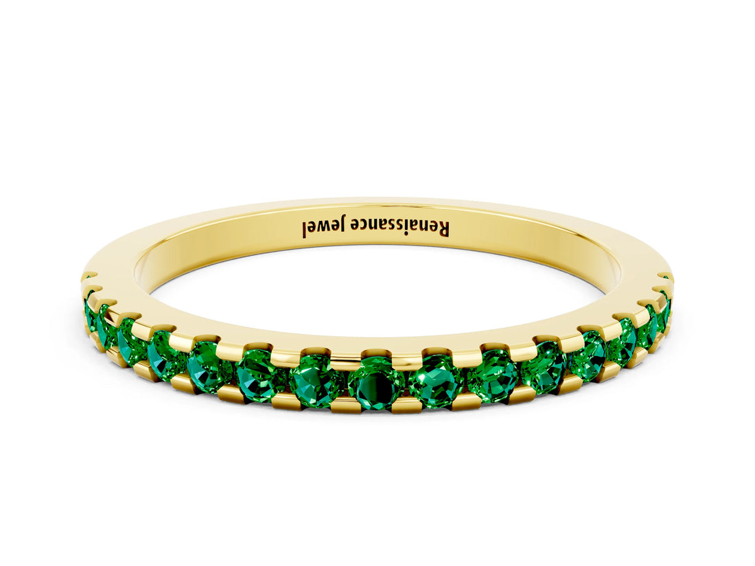 Yellow gold Round Emerald Pavé Set Eternity Band with Micro Prong Setting_12