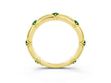 Yellow gold Round Emerald Prong Set Milgrain Eternity Band_9