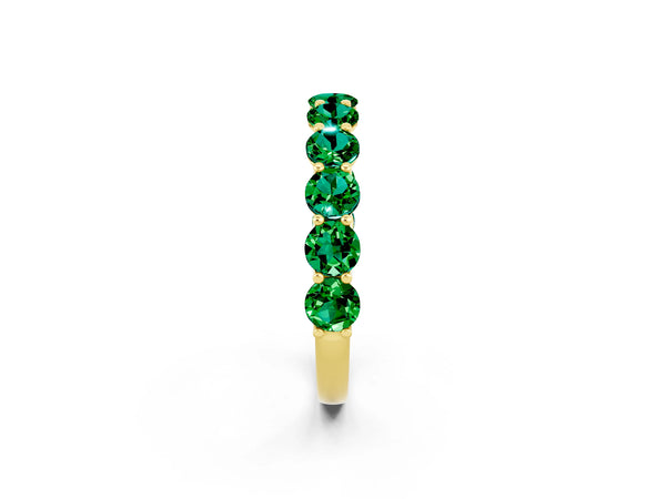 Yellow Gold Round Lab-Grown Emerald Half Eternity Band with Open U Shared Prongs