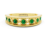 Yellow gold Round Emerald Twist Milgrain Band with Bezel Setting_12