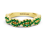 Yellow gold Round Emerald Twisted Eternity Band with Pavé and Shared Prong Setting_22
