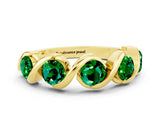 Yellow gold Round Emerald Wave Band with Channel Setting and Shared Prongs_6