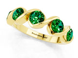 Yellow gold Round Emerald Wave Band with Channel Setting and Shared Prongs_7