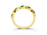 Yellow gold Round Emerald Wave Band with Channel Setting and Shared Prongs_9