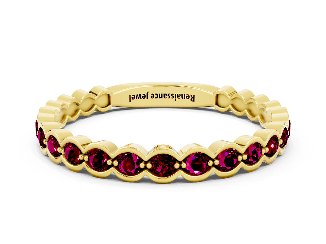 Yellow gold Round Garnet Bezel Set Eternity Band_7