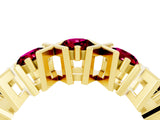 Yellow gold Round Garnet Channel Set Band with X-Prong Detail_10