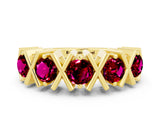 Yellow gold Round Garnet Channel Set Band with X-Prong Detail_6