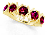 Yellow gold Round Garnet Channel Set Band with X-Prong Detail_7