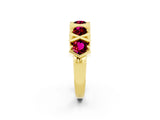 Yellow gold Round Garnet Channel Set Band with X-Prong Detail_8