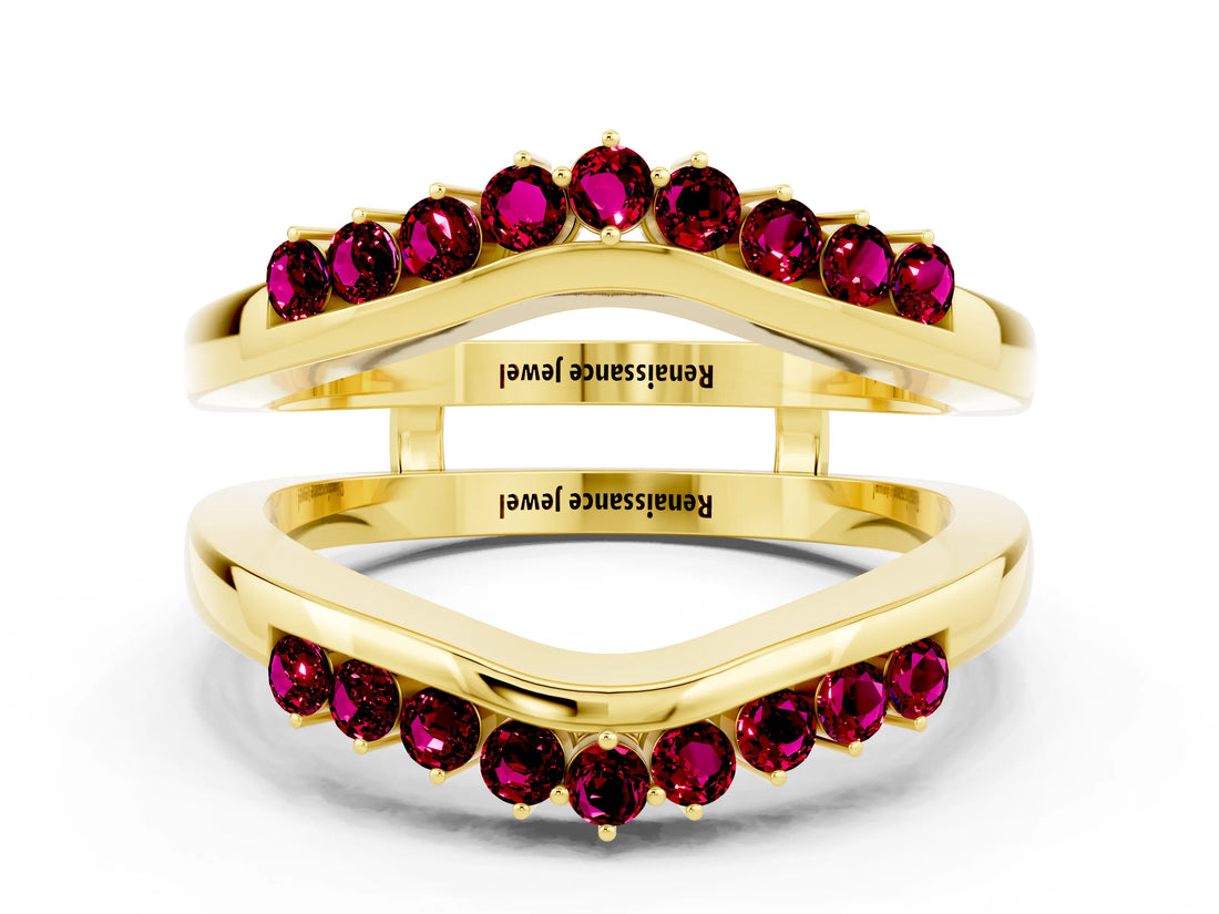 Yellow gold Round Garnet Chevron Contour Band with Prong Setting_6