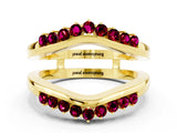 Yellow gold Round Garnet Chevron Contour Band with Prong Setting_6