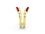 Yellow gold Round Garnet Chevron Contour Band with Prong Setting_8