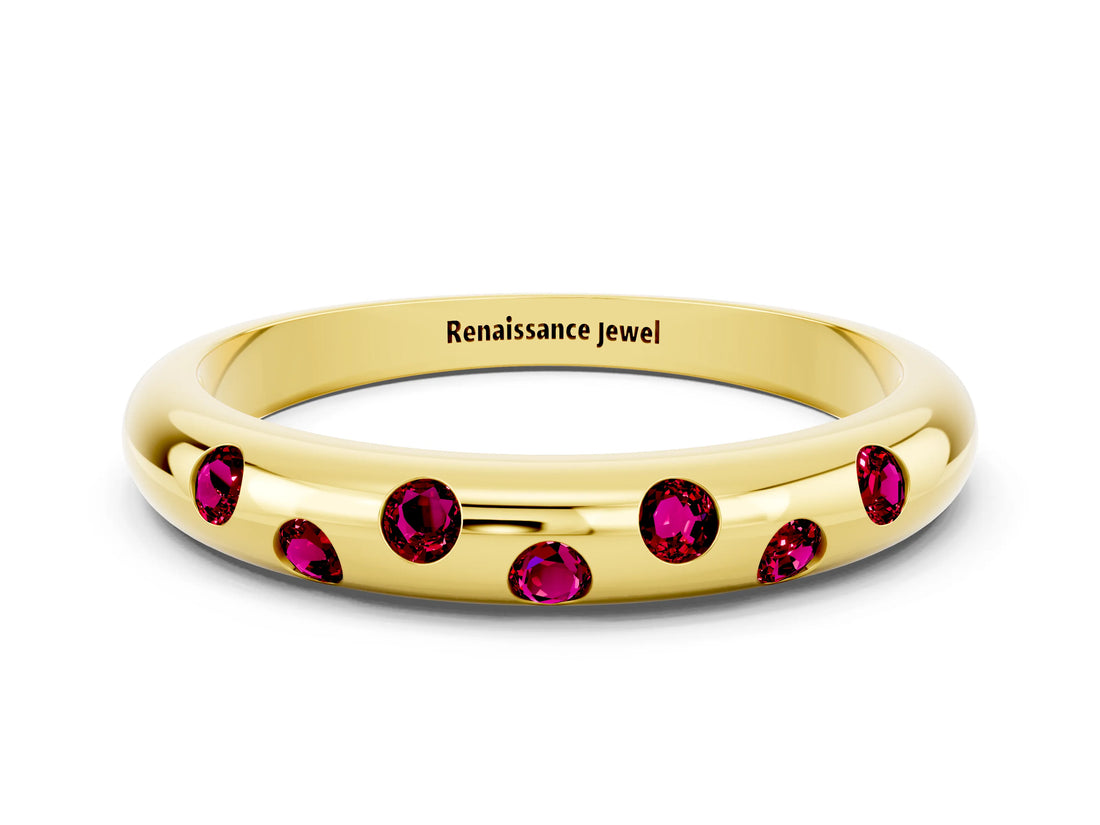 Yellow gold Round Garnet Flush-Set Comfort Fit Band_6