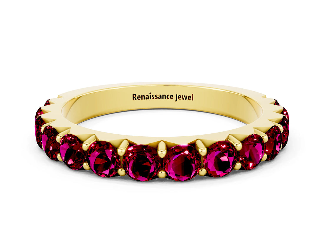 Yellow gold Round Garnet Half Eternity Band with Classic Prong Setting_6