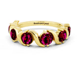 Yellow gold Round Garnet Half Eternity Band with Wave Prong Setting_6
