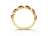Yellow gold Round Garnet Half Eternity Band with Wave Prong Setting_9