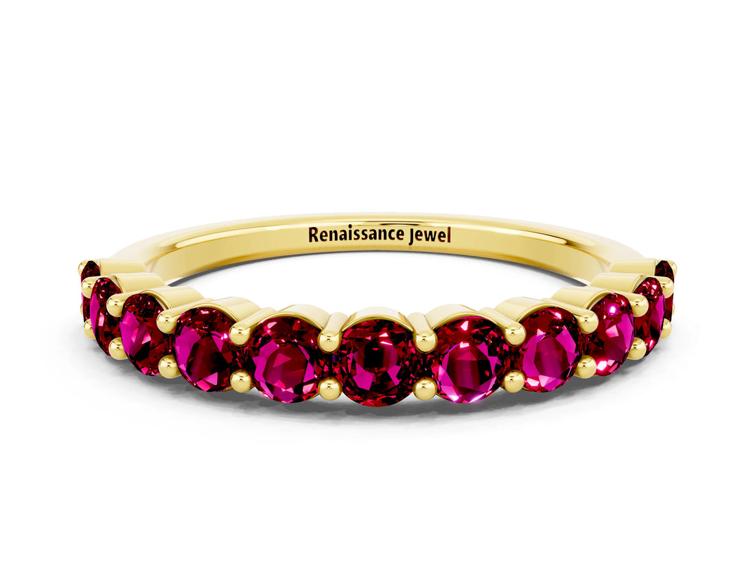 Yellow gold Round Garnet Half-Eternity Prong-Set Band_6