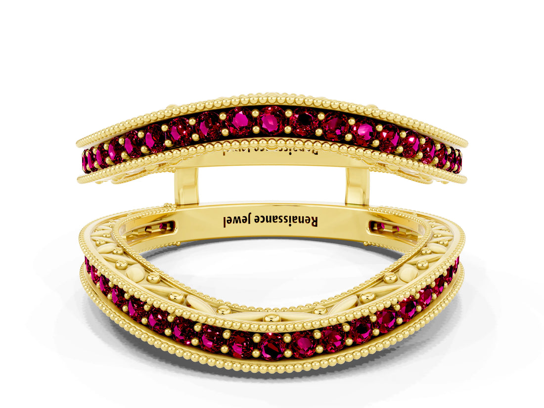 Yellow gold Round Garnet Milgrain Eternity Band with Channel Setting_18
