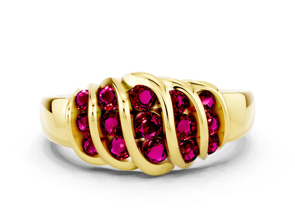 Yellow gold Round Garnet Multi-Row Crossover Band