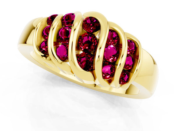 Yellow gold Round Garnet Multi-Row Crossover Band