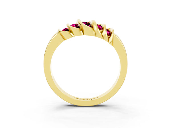 Yellow gold Round Garnet Multi-Row Crossover Band