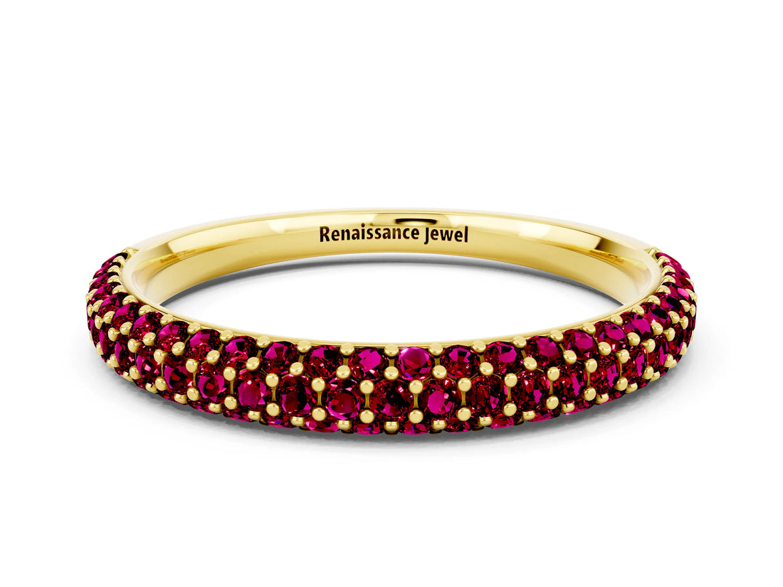 Yellow gold Round Garnet Pavé Eternity Band with Shared Prong Setting_6