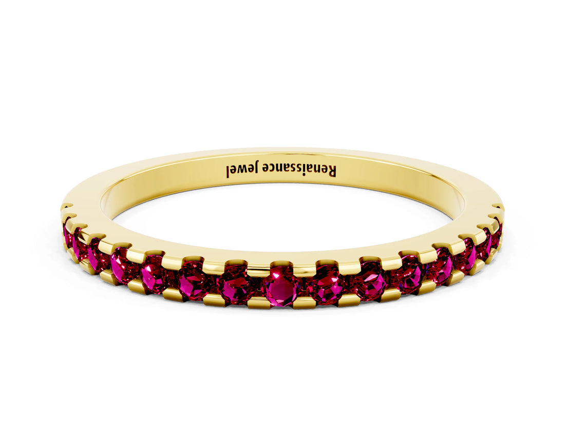Yellow gold Round Garnet Pavé Set Eternity Band with Micro Prong Setting_6