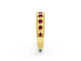 Yellow gold Round Garnet Twist Milgrain Band with Bezel Setting_14